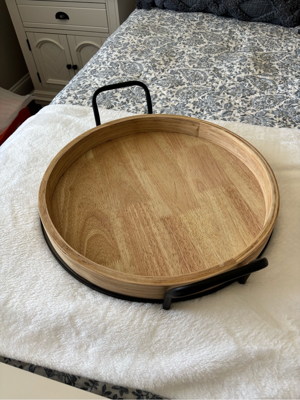 Natural Wood Serving Tray with  Metal Handles